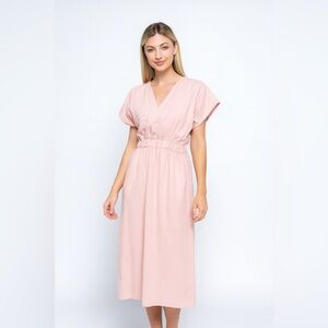 Sweet Violet Swiss Dot Pink Maxi Dress Sheer Beach Coastal Preppy Modest L Boho